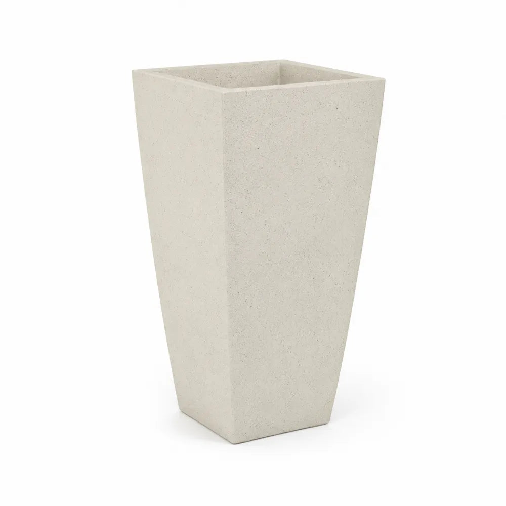 Jardinière haute carrée conique fibre de ciment effet pierre beige 45 cm 45 cm 85 cm pot de fleurs extérieur structure rigide