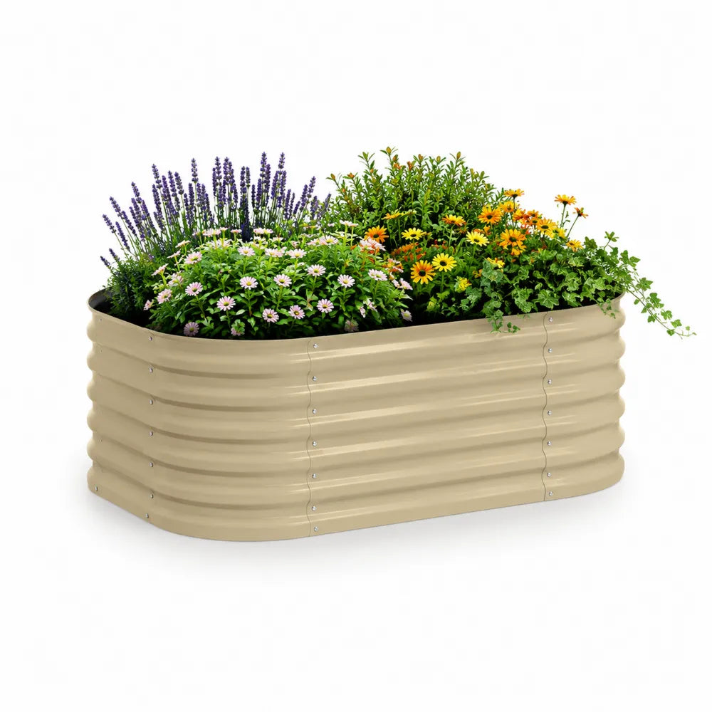 Jardinière surélevée rectangulaire bac de plantation acier galvanisé ondulé beige 160 x 80 x 60 cm