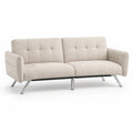 Canapé 2 places tissu polyester effet lin pieds en acier chromé structure bois massif beige 160 cm x 85 cm x 90 cm