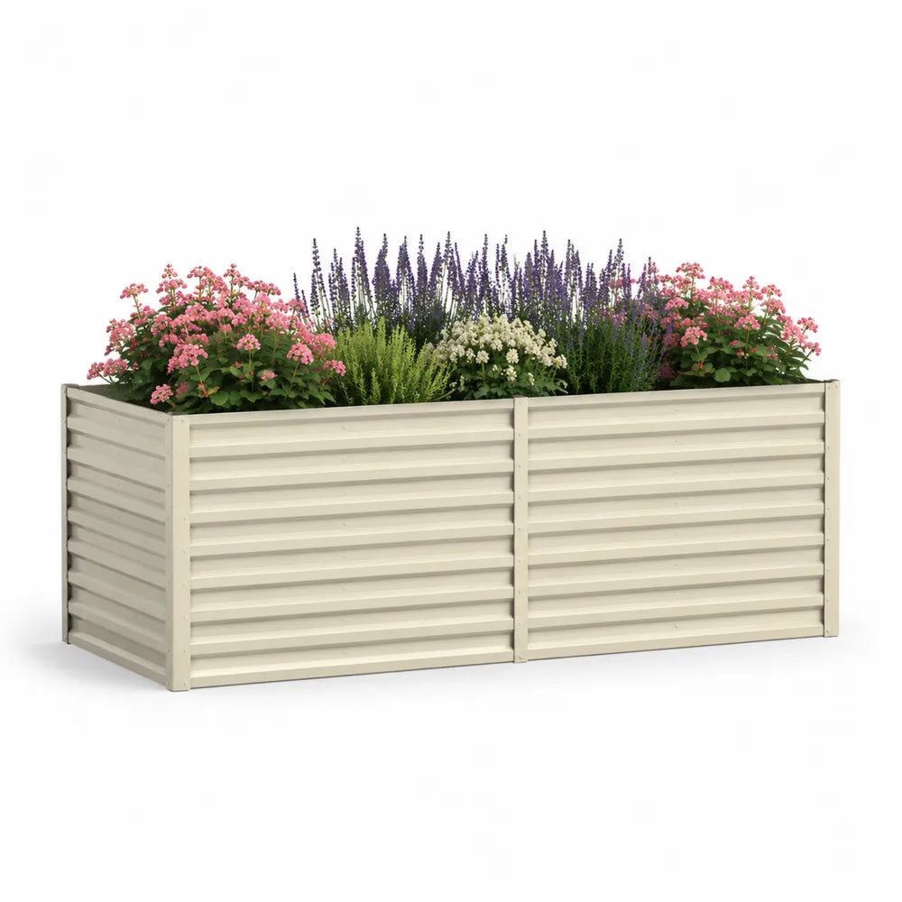 Bac à fleurs rectangulaire acier galvanisé panneaux nervurés revêtement époxy beige 160 cm 80 cm 60 cm structure rigide