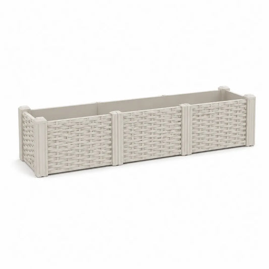 Jardinière rectangulaire longue en polypropylène effet rotin blanc cassé 120 cm x 30 cm x 28 cm