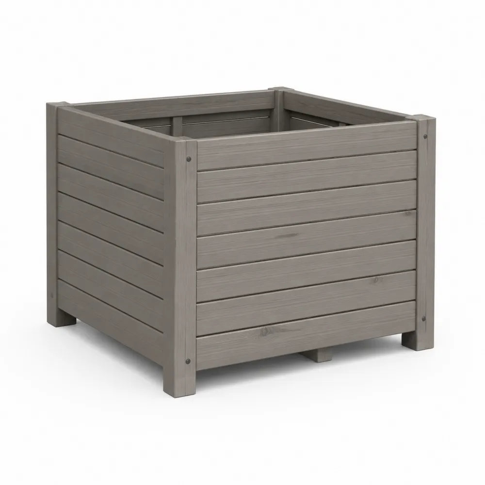 Jardinière carrée bac de plantation extérieur bois traité structure lames gris 60 x 60 x 50 cm