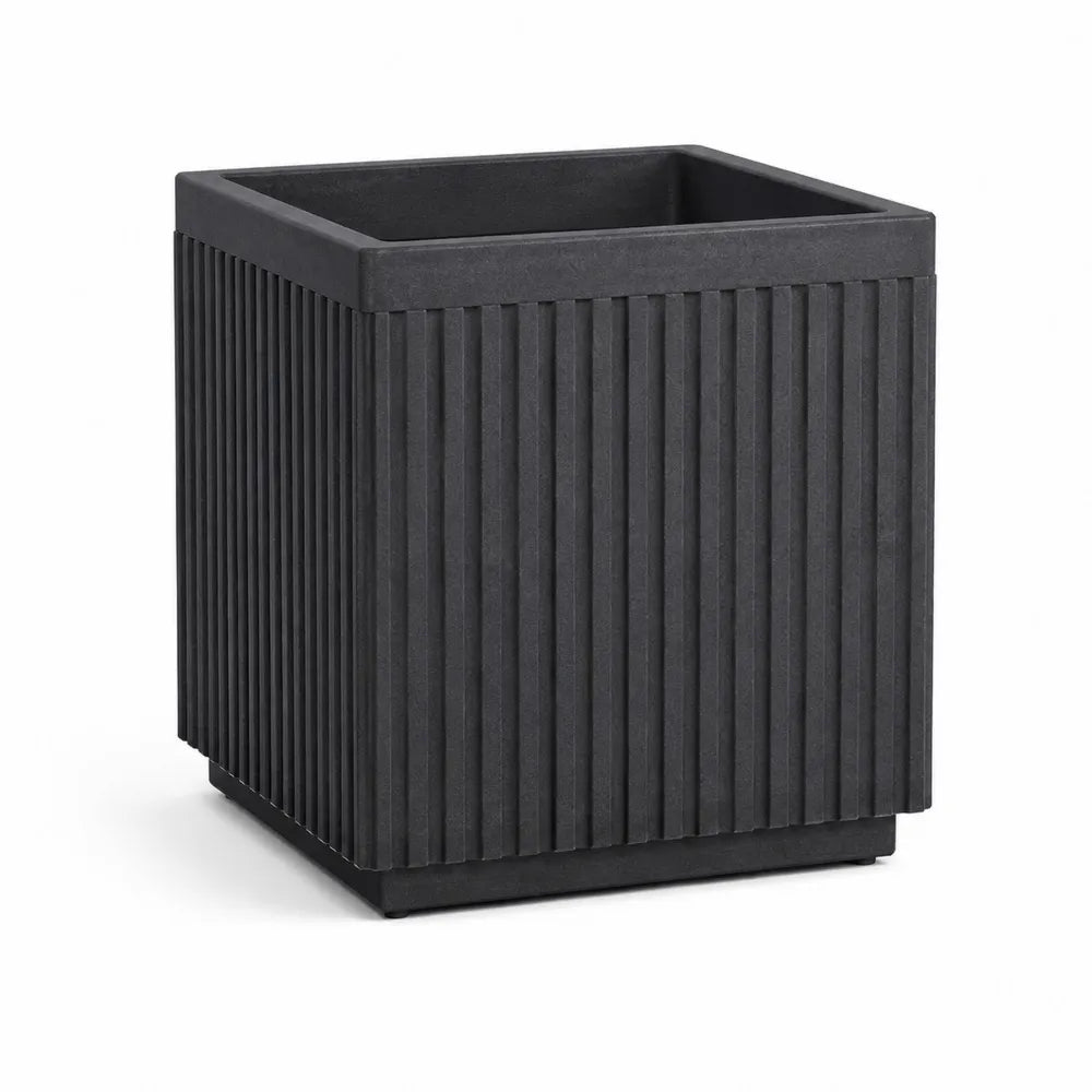 Jardinière de jardin carrée polypropylène structure à rainures verticales noir anthracite 35 cm 35 cm 35 cm