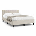 Lit double 160 x 200 cm tête de lit capitonnée verticale LED intégré tissu polyester beige pieds métal noir