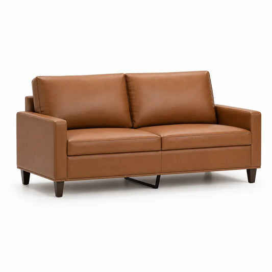Canapé 2 places 180 x 85 x 85 cm structure bois massif revêtement simili cuir PU mousse polyuréthane marron pieds bois forme rectangulaire