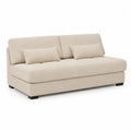 Canapé 3 places fixe tissu polyester beige structure bois massif et contreplaqué pieds bois 200 cm x 95 cm x 85 cm