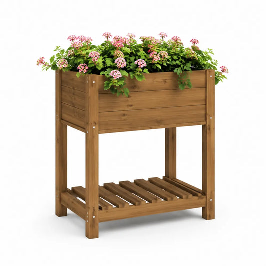 Jardinière sur pieds rectangulaire en bois massif naturel avec étagère inférieure 80 cm x 40 cm x 80 cm