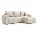 Canapé d’angle droit 3 places avec méridienne tissu polyester effet lin beige 260 cm x 160 cm x 85 cm pieds noirs